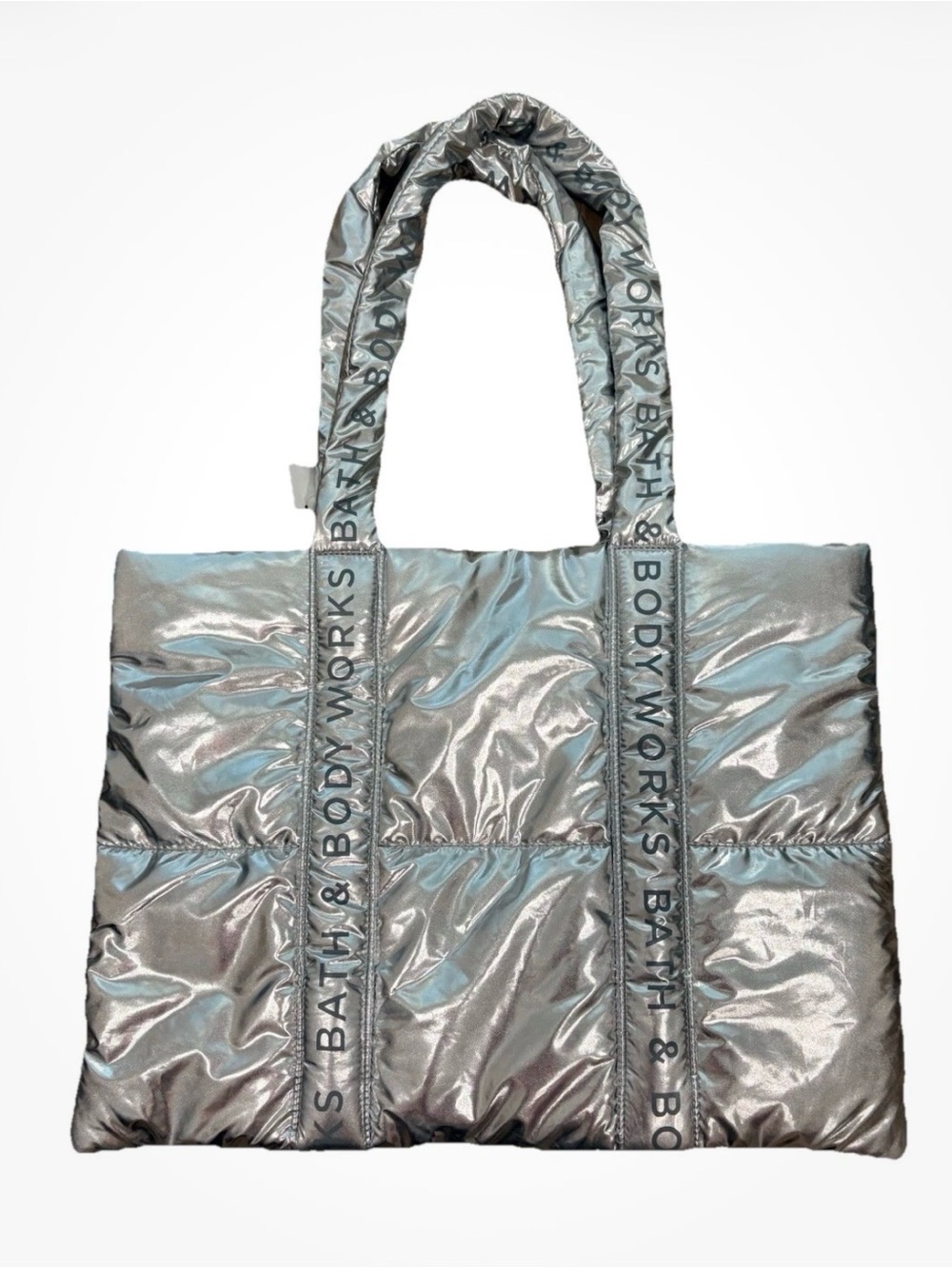 Gorgeous Bath & Body Works Limited Edition Metallic Silver Puffer Tote Bag NWT